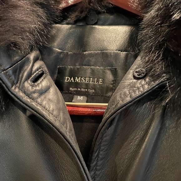 Damselle Black Leather Jacket with Fur Hood - Picture 3 of 7
